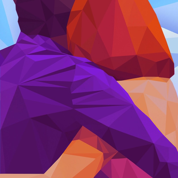 Eine farbenfrohe Illustration im Low-Poly-Stil eines Mannes und einer Frau, die sich umarmen