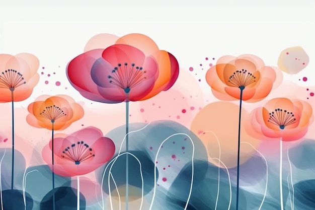 Eine farbenfrohe Illustration von Blumen mit dem Wort Blume darauf.