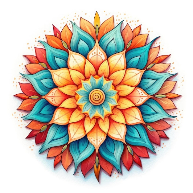 Eine farbenfrohe Mandala-Symbol-Aquarell-Bleistiftillustration