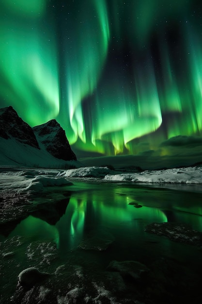 Eine farbenfrohe Nacht mit grüner Aurora-Himmelnatur