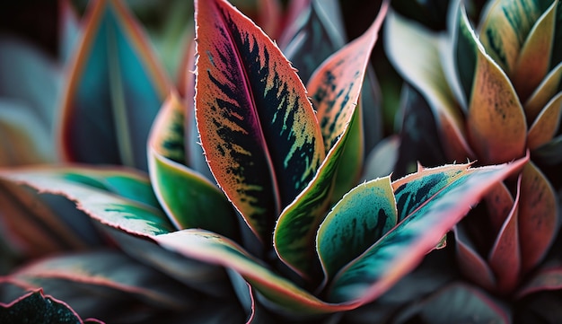 Eine farbenfrohe Pflanze mit einem grünen und roten Blatt.