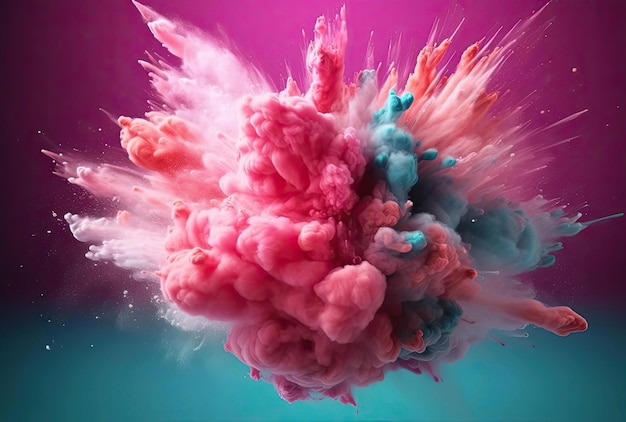 eine farbenfrohe Puderexplosion im Stil von Blaugrün und Rosa