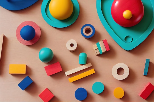 Eine farbenfrohe Sammlung farbenfroher Spielzeuge, darunter eines mit der Aufschrift „Spiel“.