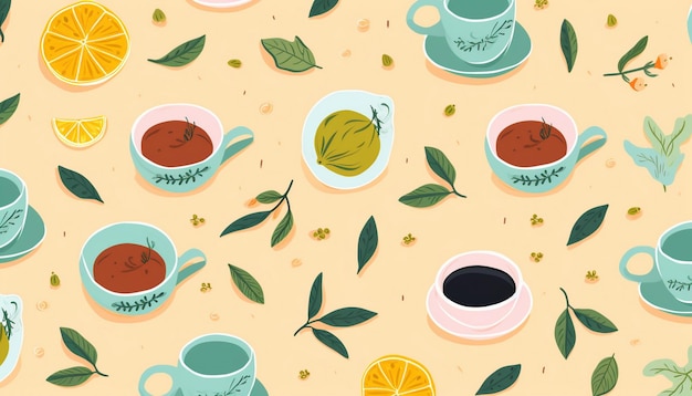 Foto eine farbenfrohe sammlung von teekupfen und teekuppen