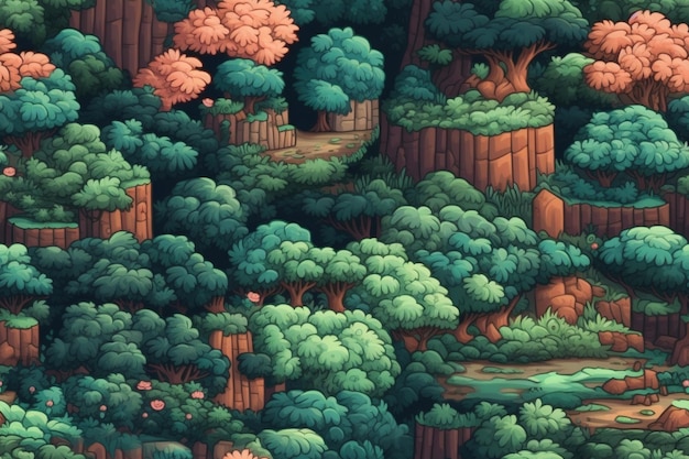 Eine farbenfrohe Tapete mit Dschungelszene.