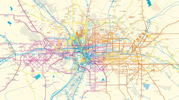 Eine farbenfrohe und detaillierte Karte des U-Bahn-Systems einer fiktiven Stadt