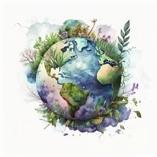 Eine farbenfrohe Zeichnung eines Globus mit dem Wort Welt darauf