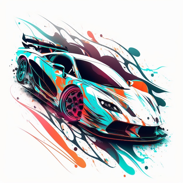 Eine farbenfrohe Zeichnung eines Lamborghini mit dem Wort Lamborghini darauf.