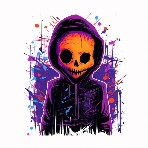 eine farbenfrohe Zeichnung eines Skeletts, das einen generativen KI-Kapuzenpullover trägt