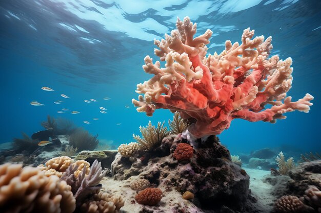 Eine faszinierende Aufnahme eines Hydroiden, der die lebendige Korallenlandschaft patrouilliert