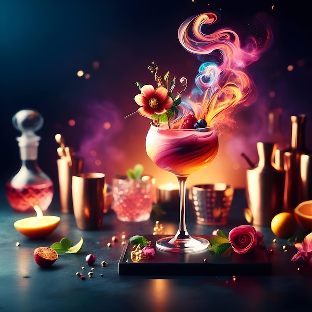 Foto eine faszinierende cocktail-präsentation mit lebendigen farben und sorgfältig gefertigten garnituren