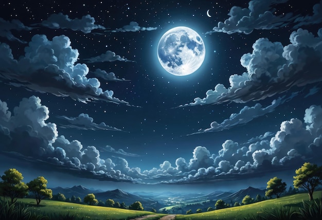 Eine faszinierende Landschaft am Nachthimmel entfaltet sich
