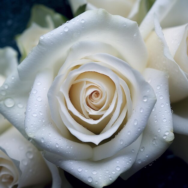 Eine faszinierende Nahaufnahme einer weißen Rosenblüte, die die von der KI erzeugte Blüte enthüllt