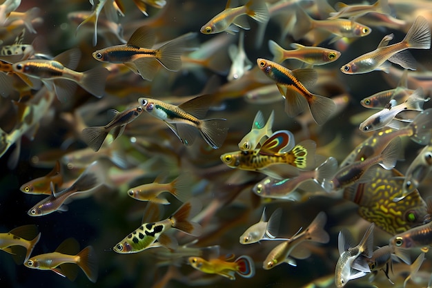 Foto eine faszinierende szene atemberaubende wasserlilien und neonfische im ruhigen teichwasser