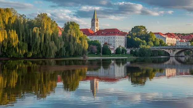 Eine faszinierende Szene der wunderschönen Natur von Zagreb, die sich auf dem Wasser widerspiegelt