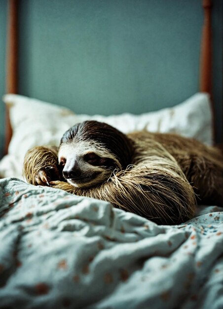 Foto eine faule person, die im bett schläft wie ein faule, die faulheit verkörpert