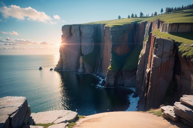 Foto eine felswand, auf die die sonne scheint