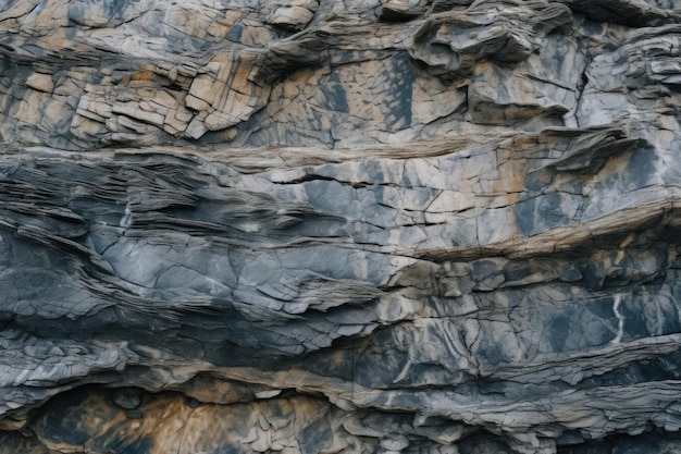 Eine Felswand mit einer blauen und grauen Felswand.