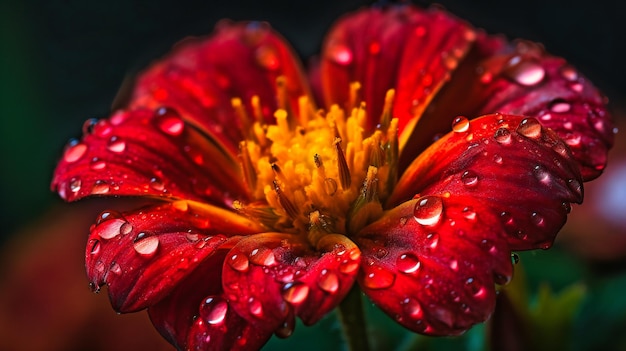 Eine fesselnde Nahaufnahme einer Sommerblume mit glitzernden Tautropfen, die die komplizierte Schönheit der Natur hervorheben