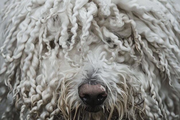 Eine fesselnde Nahaufnahme eines Komondor-Hunds, seines weißen Generativen ai