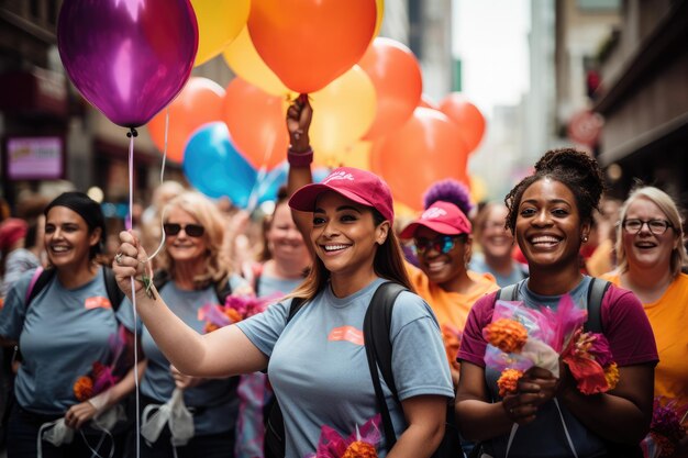 Eine festliche Labor-Day-Parade, gefüllt mit farbenfrohen Fahrzeugen und marschierenden Menschen