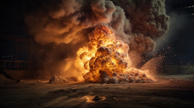 Eine Feuerballexplosion mit dunklem Hintergrund