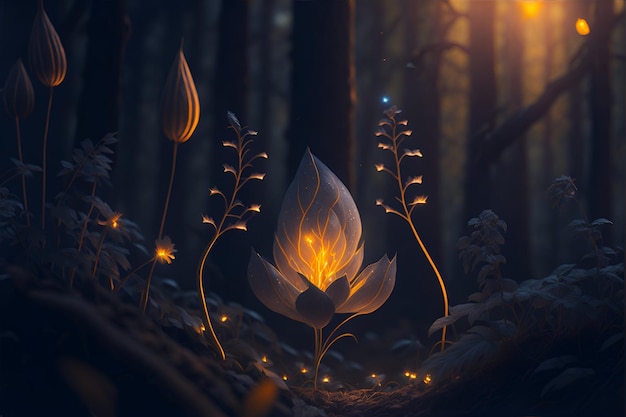 Eine Feuerblume im Zauberwald