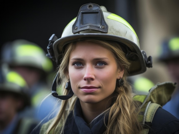 Foto eine feuerwehrfrau kämpft tapfer gegen das feuer