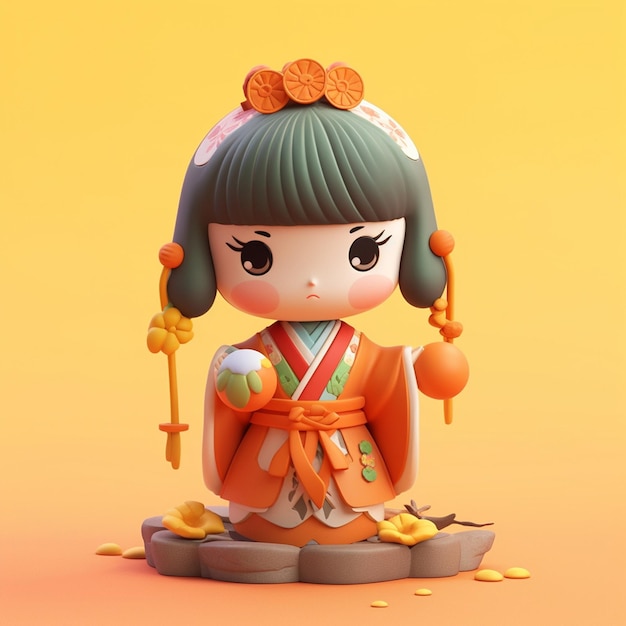 eine Figur eines japanischen Mädchens mit einer Schleife auf dem Kopf