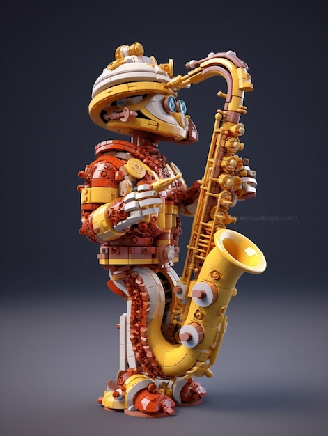 Eine Figur eines Roboters, der Saxophon spielt.