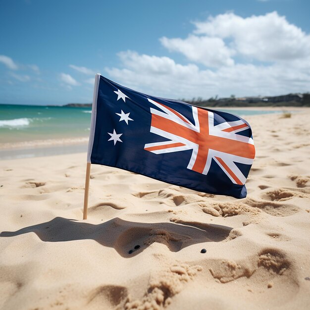Foto eine flagge auf einem strand mit der australischen flagge in der sonne