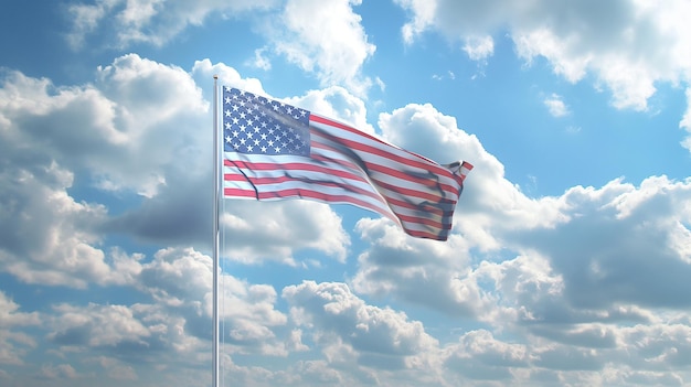 eine Flagge fliegt im Himmel mit Wolken im Hintergrund