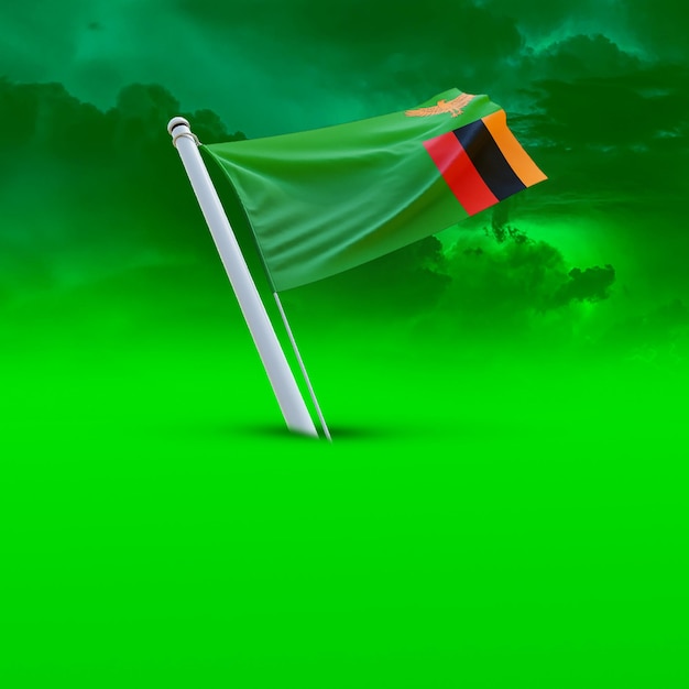 Foto eine flagge sambias auf einem grünen wolkenhintergrund, der für soziale medien verwendet wird