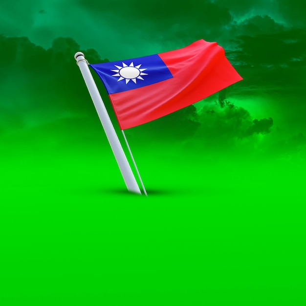 Eine Flagge Taiwans auf einem grünen Wolkenhintergrund, der für soziale Medien verwendet wird