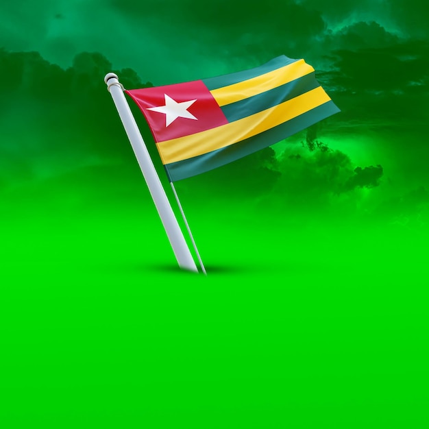 Eine Flagge von Togo auf einem grünen Wolkenhintergrund, der für soziale Medien verwendet wird