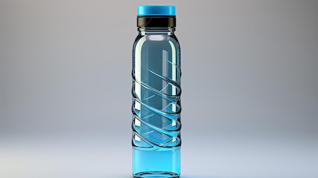 Foto eine flasche blaue flüssigkeit mit blauem deckel.