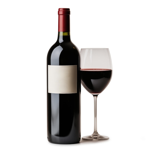 Eine Flasche Brunello-Wein, Seitenansicht, isoliert auf weißem Hintergrund
