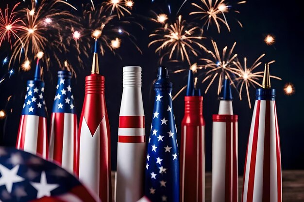 Foto eine flasche champagner mit feuerwerk im hintergrund.