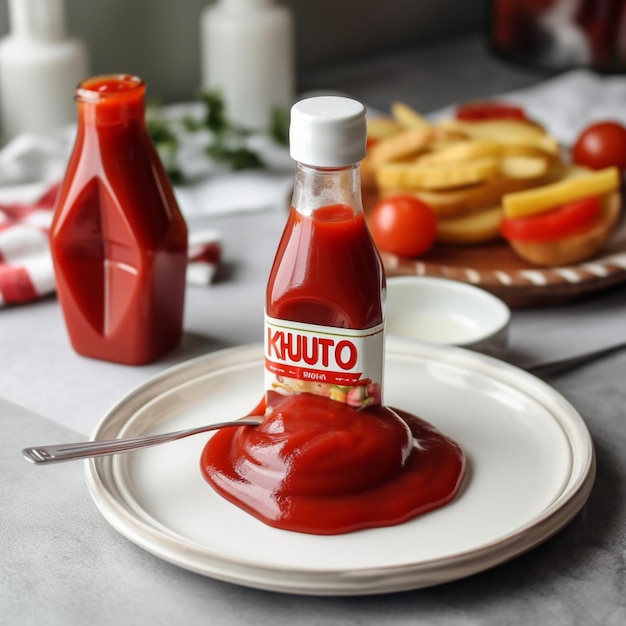 Eine Flasche Ketchup, auf der Ketchup steht