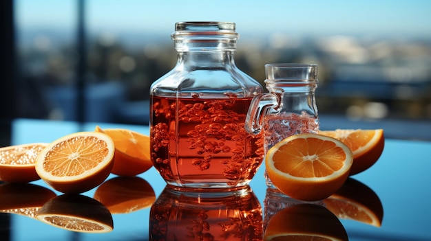 eine Flasche Liquide Jucie und Saft auf einem Tisch mit sauberem Hintergrund 2