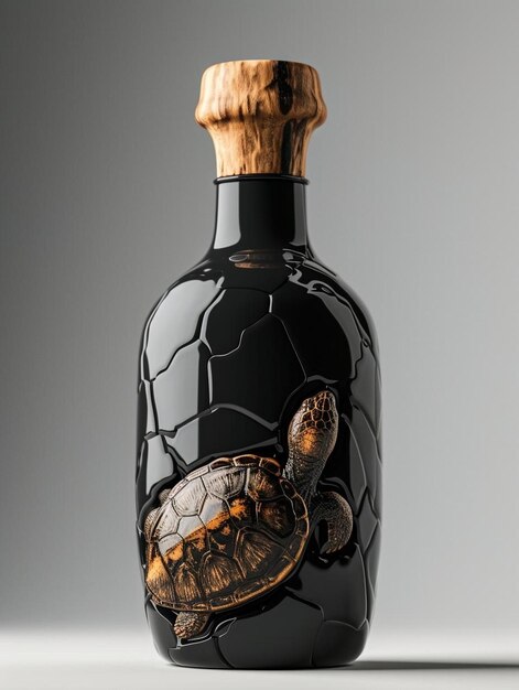 eine Flasche mit einem Bild einer Schildkröte darauf