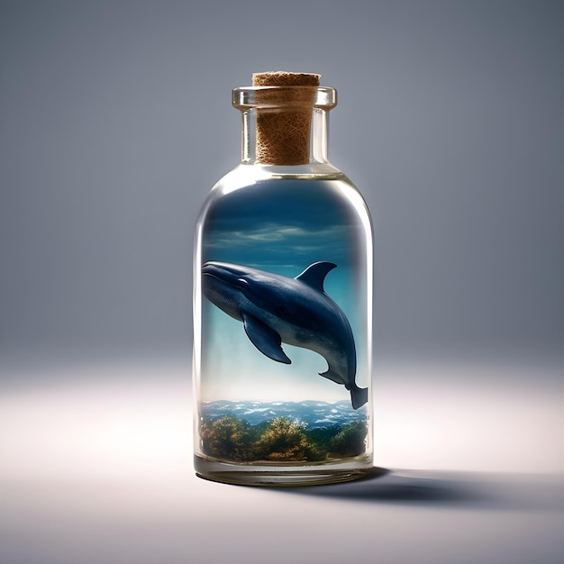 Eine Flasche mit einem Blauwal darin