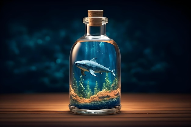 Eine Flasche mit einem Blauwal darin