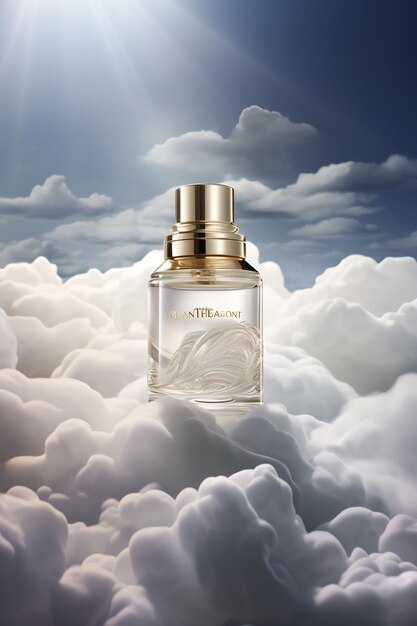 eine Flasche Parfüm in den Wolken