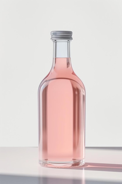 Foto eine flasche rosa flüssigkeit steht auf einem tisch