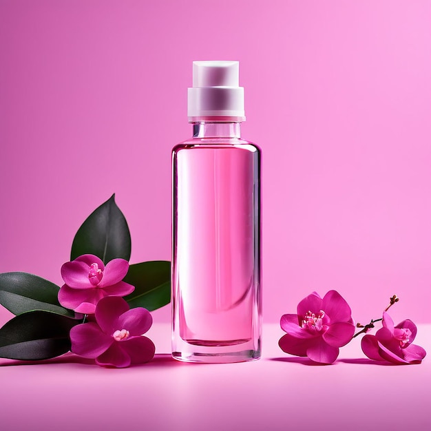 Eine Flasche Serum mit rosa Hintergrund Schönheitsprodukt-Mockup