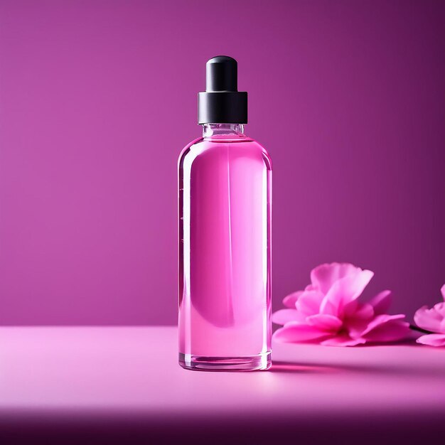 Eine Flasche Serum mit rosa Hintergrund Schönheitsprodukt-Mockup