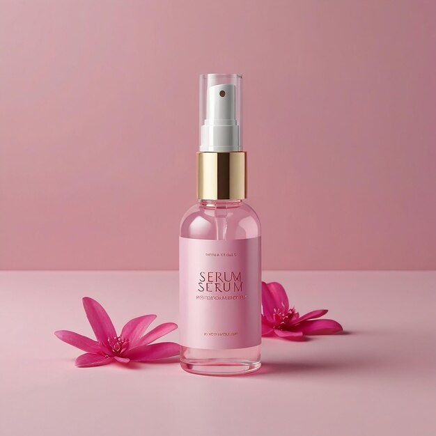 Eine Flasche Serum mit rosa Hintergrund Schönheitsprodukt-Mockup