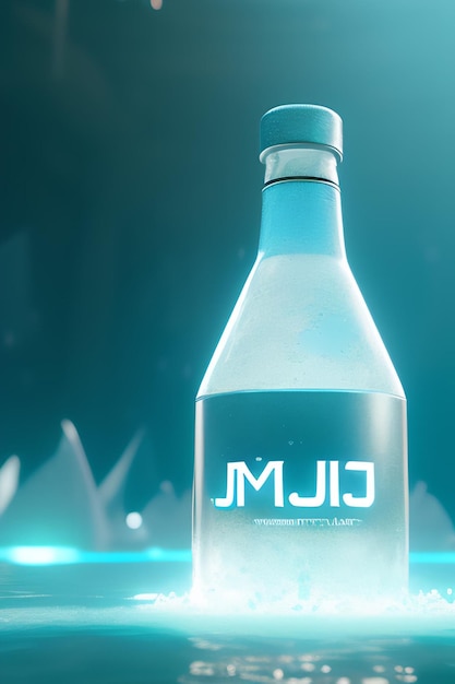 Eine Flasche Wasser, auf der jjjc steht