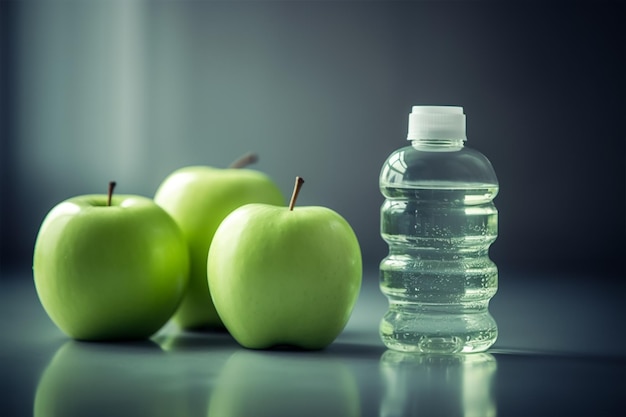 Eine Flasche Wasser mit einem Green-Apfel-Fitnesskonzept